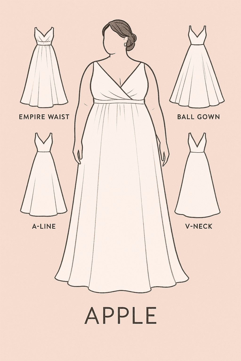 Apple body type illustration with wedding dress