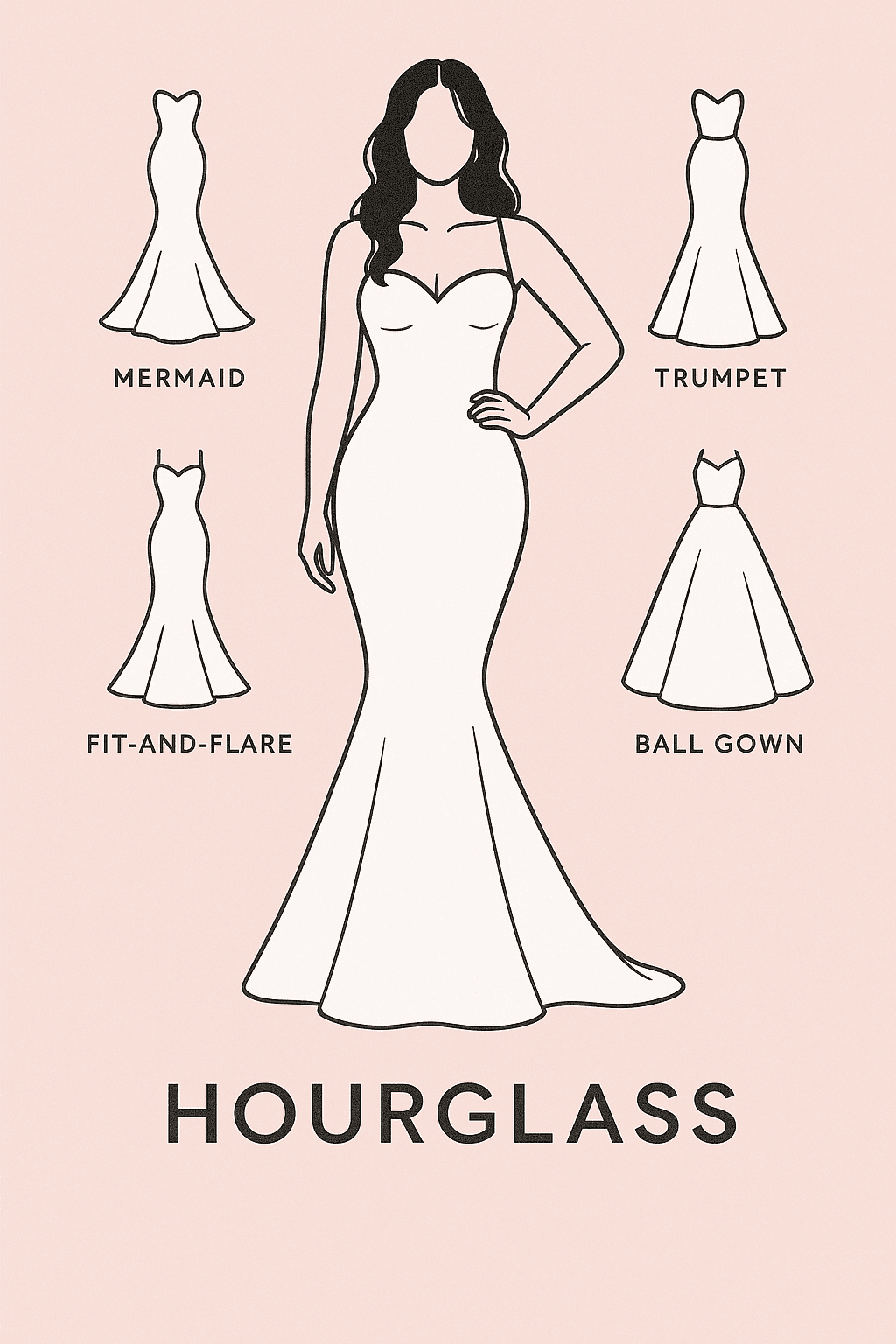 Hourglass body type illustration with wedding dress