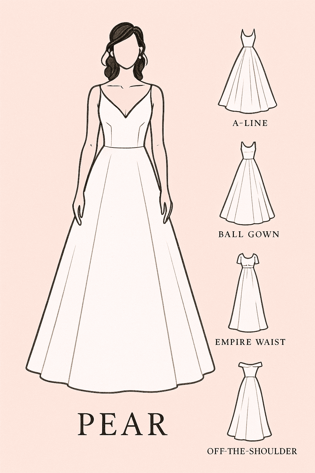 Pear body type illustration with wedding dress