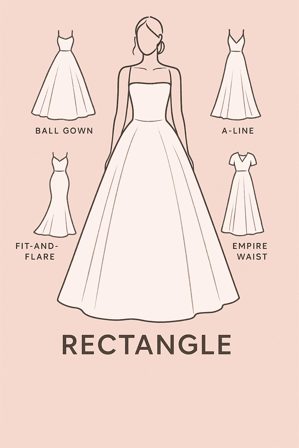 Rectangle body type illustration with wedding dress