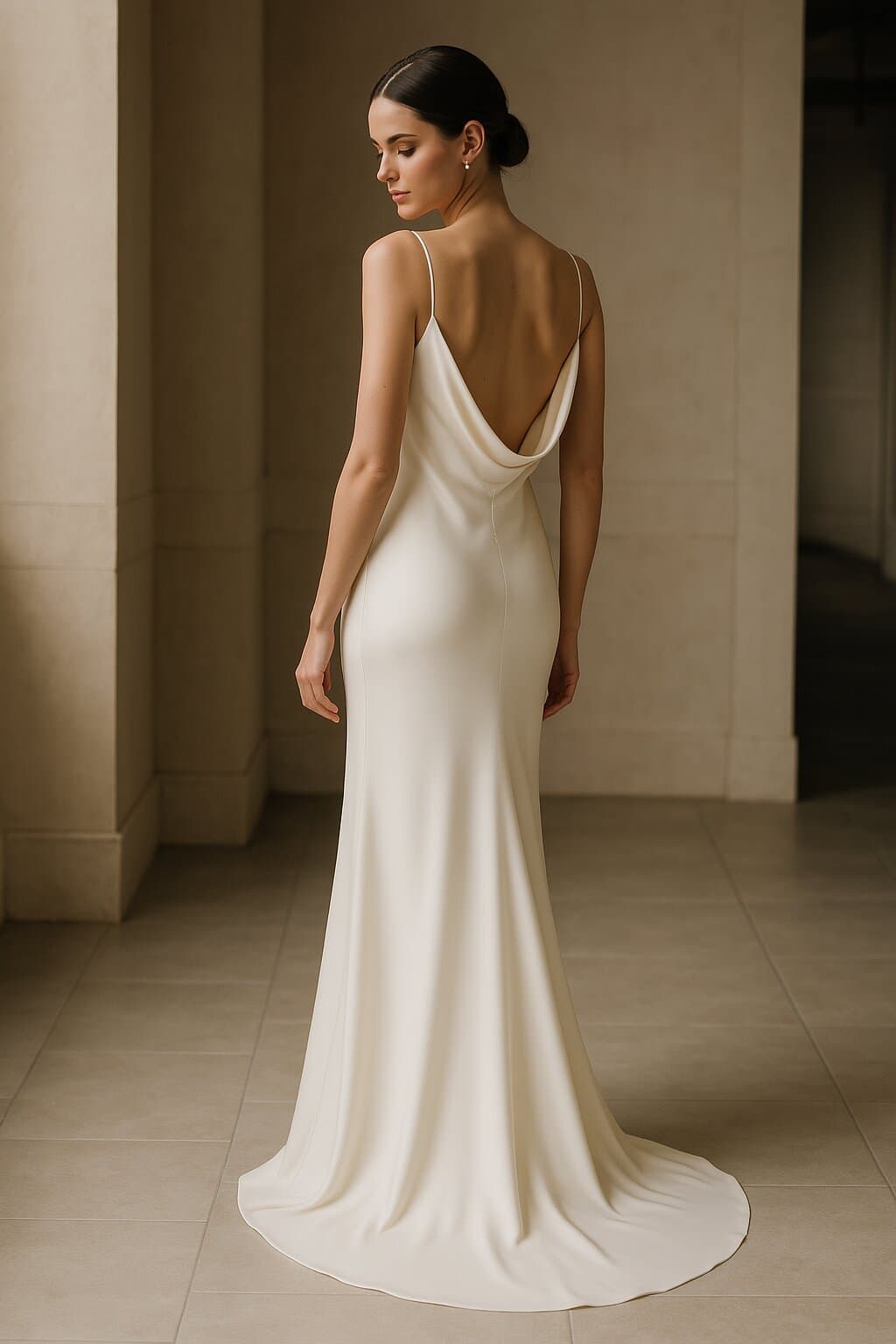 Sleek modern slip wedding dress with luxurious silk and minimalist design